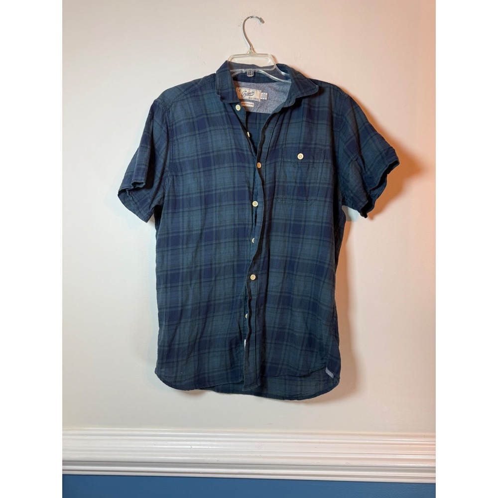 Grayers Clothiers Mens Blue Green Plaid Short Sleeve Button Down Shirt Medium